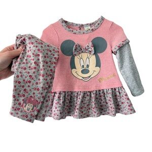 Disney Minnie Mouse Pink and Gray Floral Matching Set 12-18 months